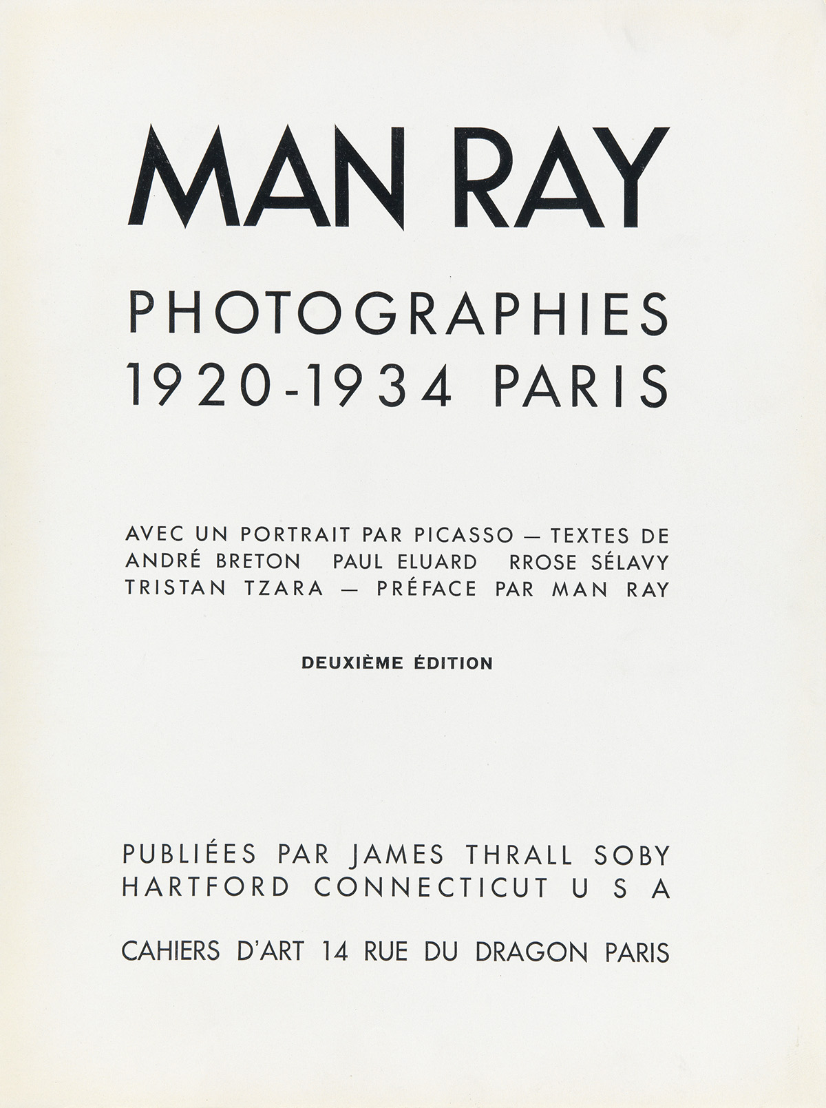 MAN RAY. Photographies 1920-1934 Paris.